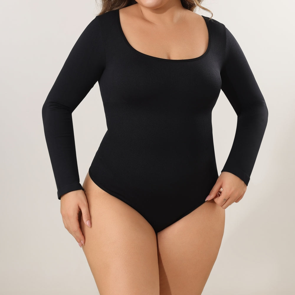 Women's Knitted Long Sleeves Seamless Bodysuit Shapewear Thong