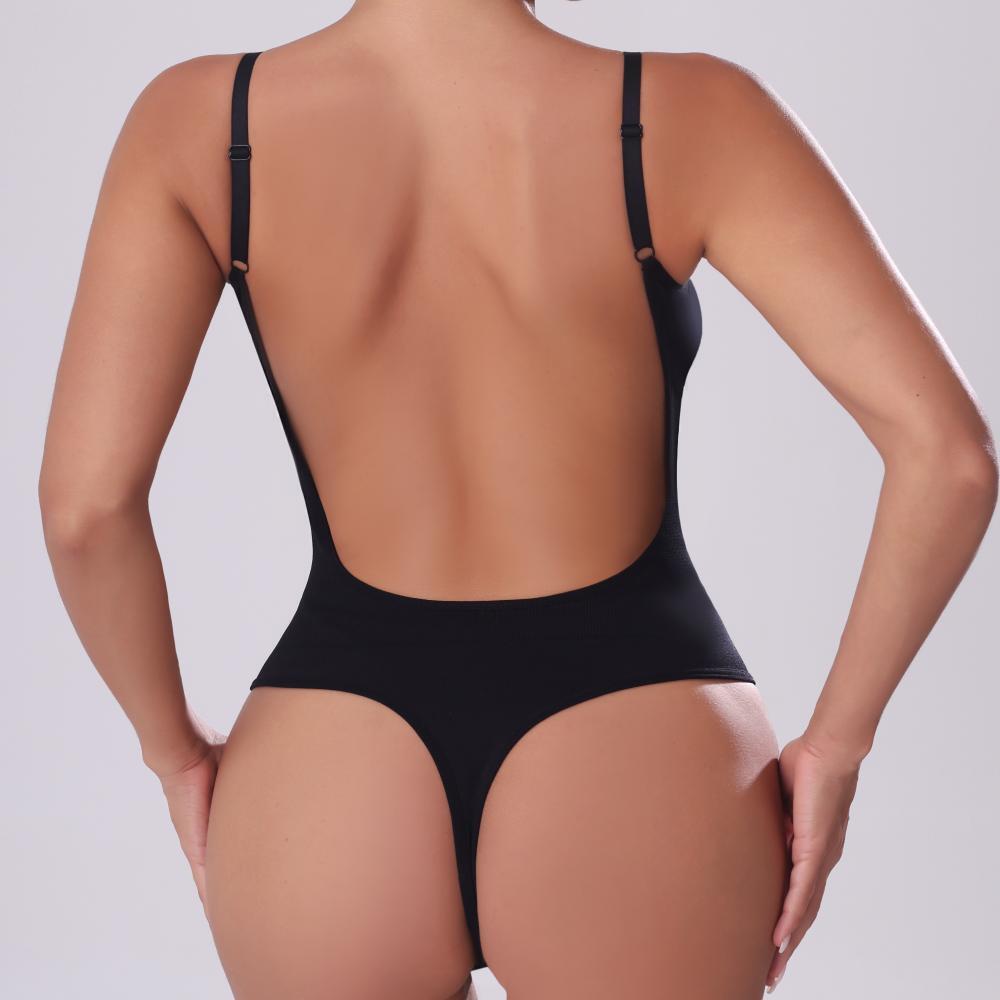 Women's Knitted Seamless Bodysuit Shapewear Open Back Thong